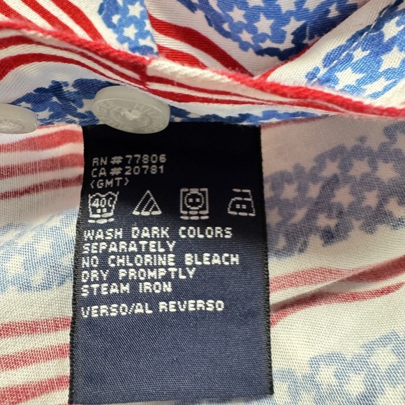 Tommy Hilfiger Shirt Mens Large Red White Blue USA Flag Stars‎ Stripes Button Up - Picture 9 of 10